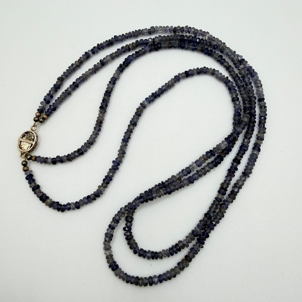 21", double strands hand faceted 4mm, rondelle IOLITE  necklace‎ w/ 925 clasp!